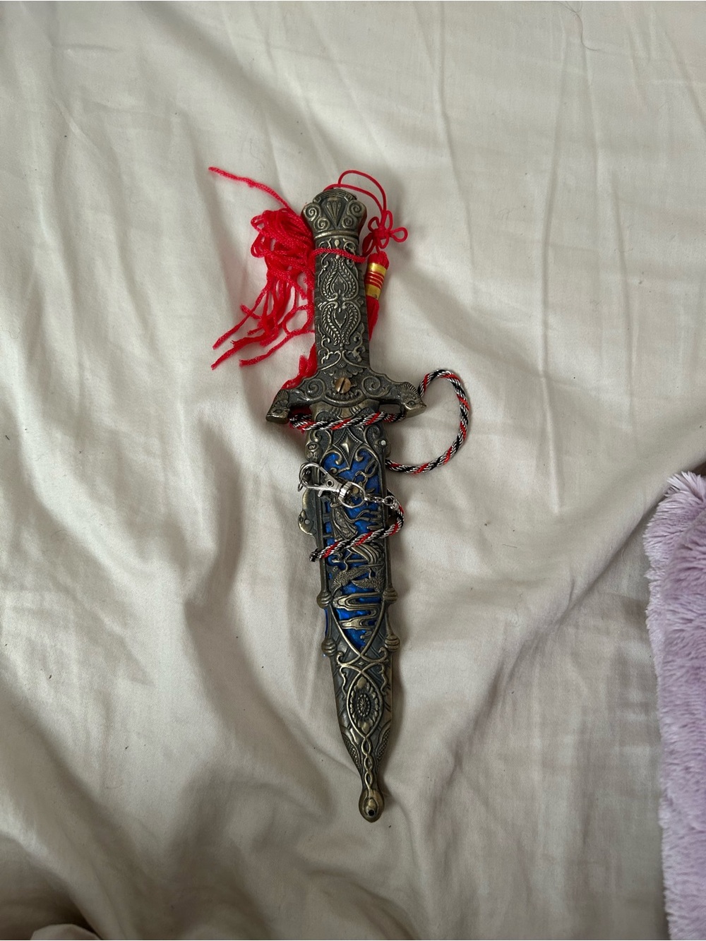 Ornate Decorative Dagger with Blue Enamel and Red Tassel